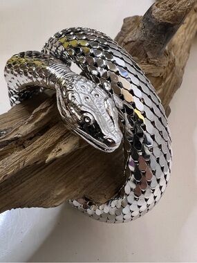Whiting & Davis Silver Snake Mesh Coil Bracelet in Mint Condition!
